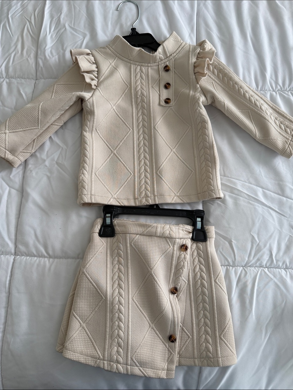 Cream Knit Two-Piece Set with Button Details